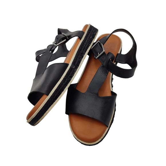 Gianni Bini Stay Truuee Leather Sandal Espadrille Platform Buckle Black Women 6M - Picture 1 of 8